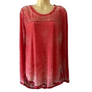 Seven7 Size L Coral Tissue Thin Knit Tunic Top Rhinestones Long Sleeves